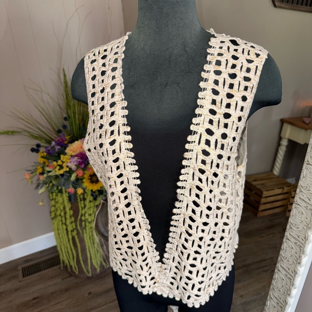 Chico’s • Open Crochet Metallic Vest - Picture 8 of 9